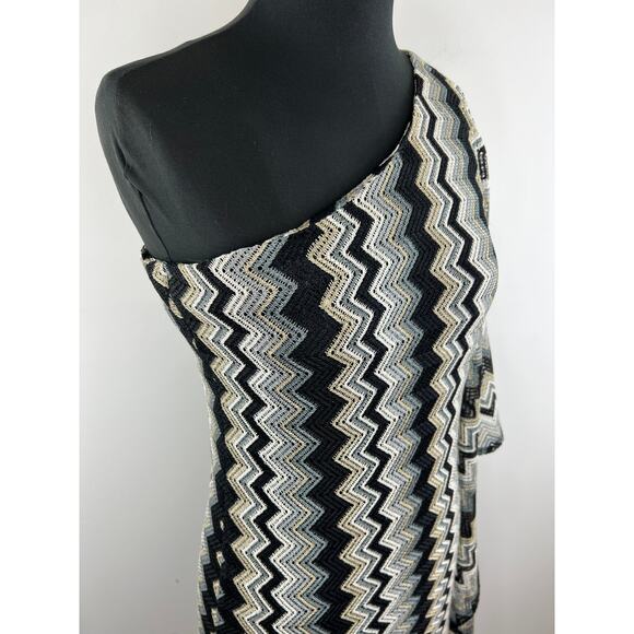 TBags Los Angeles Beige Black Chevron One Shoulder Fringe Dress Coverup XS - Picture 6 of 10